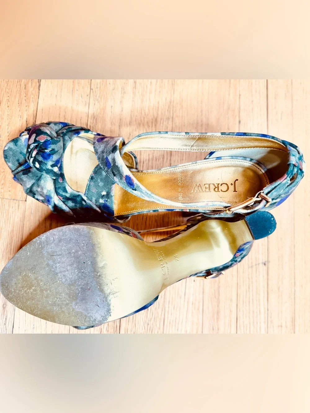 J.Crew Collection Knotted High-Heel Sandals — Watercolor Floral, Made in Italy